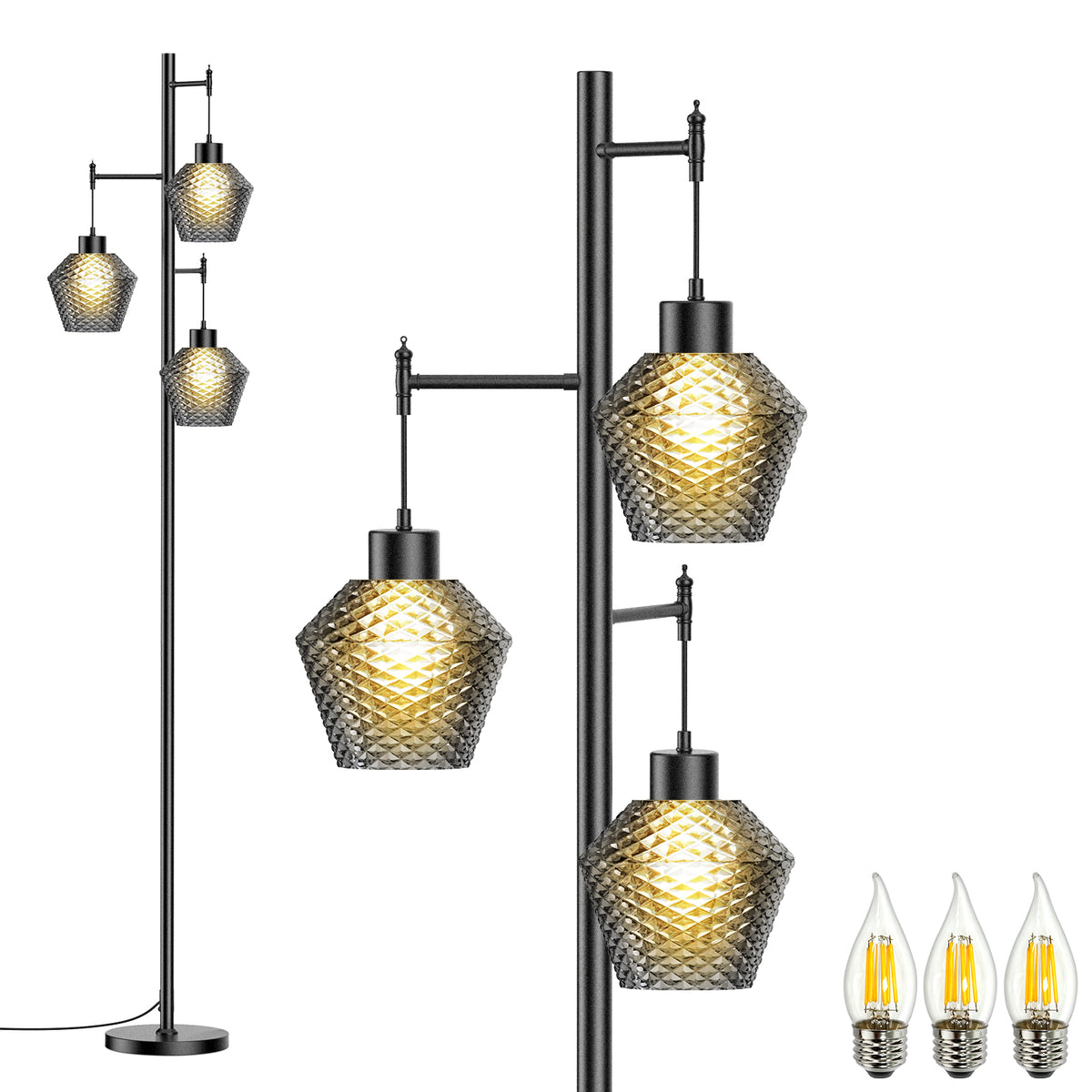 Vintora VF301 three-light floor lamp in black finish