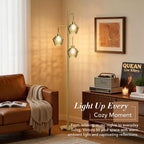 Gold Vintora VF301 floor lamp creating a cozy living room glow
