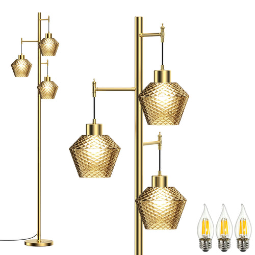 Vintora VF301 three-light floor lamp in gold finish