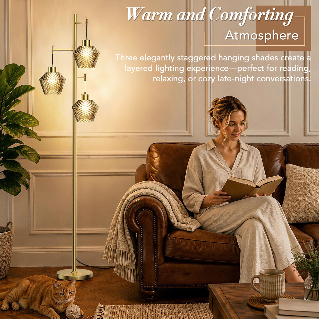 Gold Vintora VF301 floor lamp in a warm reading room